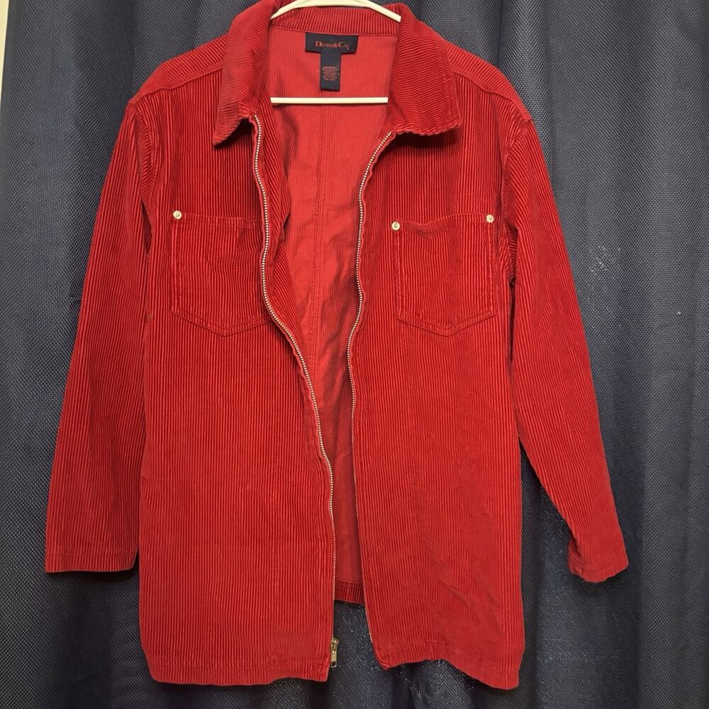 Denim & Co Red Corduroy Jacket Womens M Full Zip Cotton Chore Shirt VTG